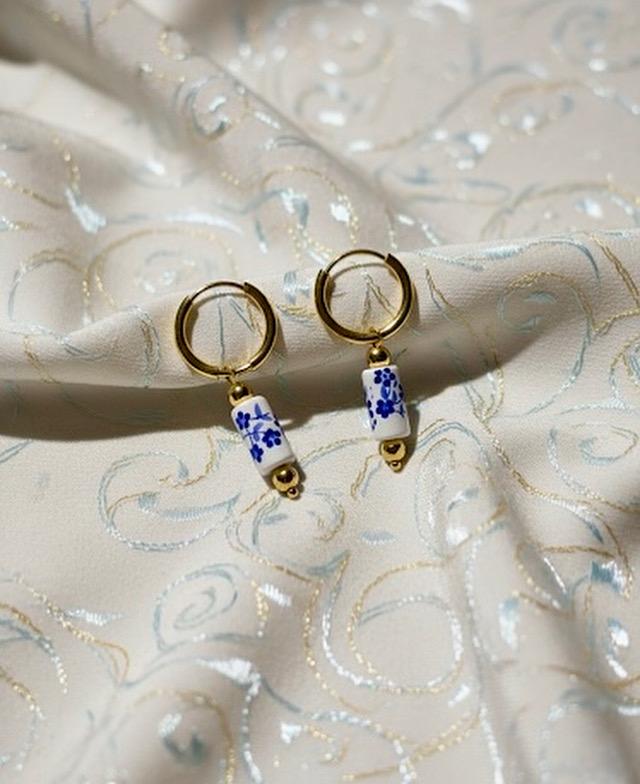 Blue Floral Porcelain Hoops